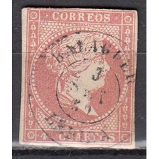 Matasellos y marcas de 4 cuartos Fechador 1856 Edifil 48 Balaguer (Lerida) Tipo II