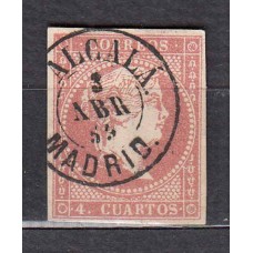 Matasellos y marcas de 4 cuartos Fechador 1856 Edifil 48 Alcala (Madrid) Tipo II