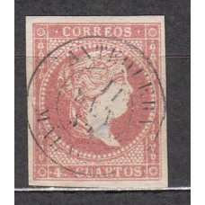 Matesellos y marcas de 4 cuartos Fechador 1856 Edifil 48 Antequera (Malaga) Tipo I