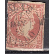 Matasellos y marcas de 4 cuartos Fechador 1856 Edifil 48 Salas (Oviedo) Tipo I