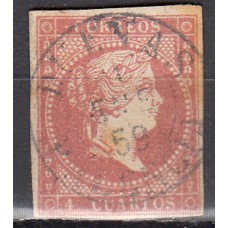 Matasellos y marcas de 4 cuartos Fechador 1856 Edifil 48 Dueñas (Palencia) Tipo I