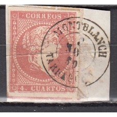 Matasellos y marcas de 4 cuartos Fechador 1856 Edifil 48 Montblanch (Tarragona) Tipo Ii