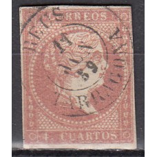 Matasellos y marcas de 4 cuartos Fechador 1856 Edifil 48 Reus (Tarragona) Tipo II