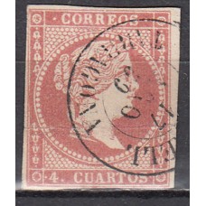 Matasellos y marcas de 4 cuartos Fechador 1856 Edifil 48 Vendrell (Tarragona ) Tipo Ii