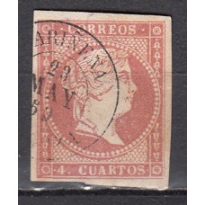 Matasellos y marcas de 4 cuartos Fechador 1856 Edifil 48 Cariñena (Zaragoza) Tipo II