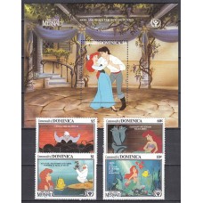 Dominica - Correo 1991 Yvert 1337/40+H.196 ** Mnh  Walt Disney