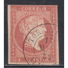 Matasellos y marcas de 4 cuartos Fechador 1856 Edifil 48 Torrevieja (Alicante ) Tipo II