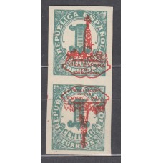 Locales Patrióticos Zaragoza 1937 Edifil 25hpvi ** Mnh Pareja vertical ,  un sello con sobrecarga invertida