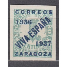 Locales Patrióticos Zaragoza 1937 Edifil 26hcc ** Mnh Sobrecarga Azul y calcado al dorso