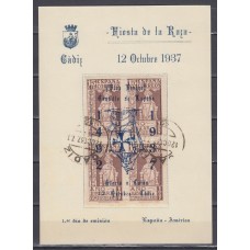 Locales Patrióticos Cádiz 1937 Edifil 27hea usado 1er Día Emisión en Hojita conmemorativa Carabela Invertida