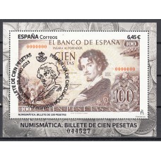 España II Centenario Correo 2023 Edifil 5672 usado Hojita Billete de Cien Pesetas